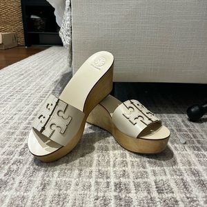 Tory Burch Wood Platform Slides/Mules